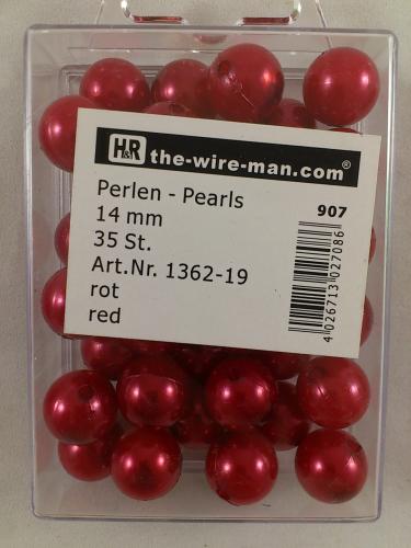 Perlen rot 14 mm. 35 st.
